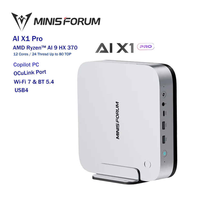 Minisforum AI X1 Pro AI chip Ryzen™ AI 9 HX 370 Next-Gen AI-Powered OCuLink Fingerprint safe
