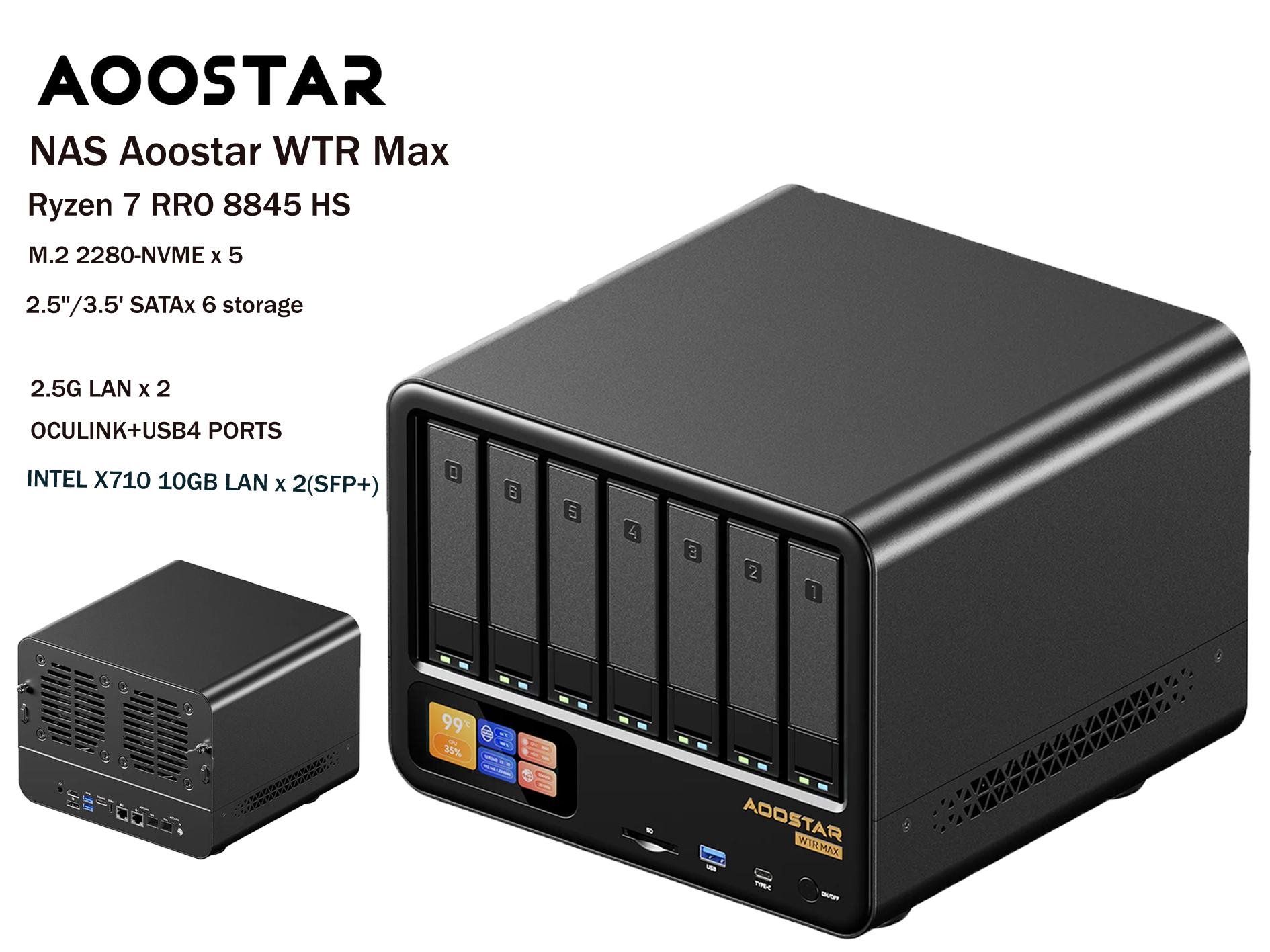 Aoostar WTR Max NAS Host with  Ryzen 7 8845HS 6+5 Drive Bays OuLink+USB4+SFP+